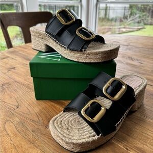 J Crew Leather Two Strap Espadrille SandalBlack Size 7